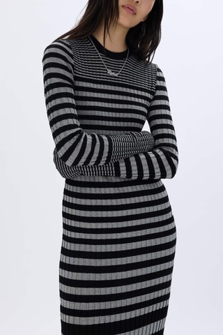 Robe longue en laine et mérinos - Noir et gris