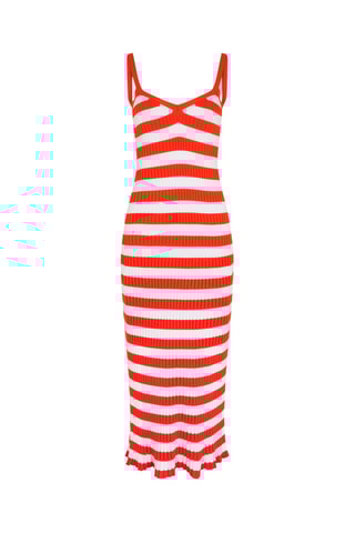 Robe longue -Corail et blanc