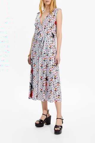 Robe midi en soie - Bleu clair et orange