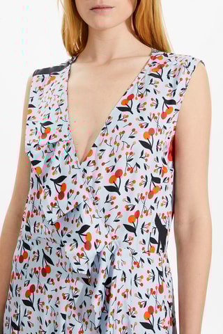 Robe midi en soie - Bleu clair et orange