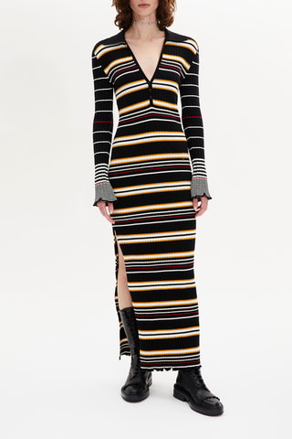 Robe longue en laine - Noir et écru