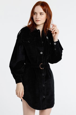 Robe chemise en velours - Noir