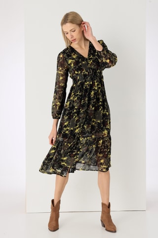 Robe midi - Noir et jaune