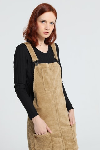 Robe-salopette en velours - Beige