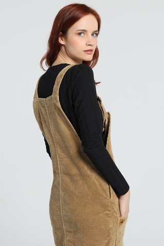 Robe-salopette en velours - Beige