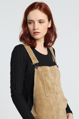 Robe-salopette en velours - Beige