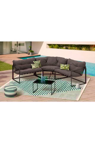 Salón de jardín esquinero Tropéa - 6 plazas - Mesa de centro de cristal