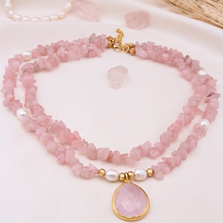 Ketting - Messing Doublé Goud & Kwarts