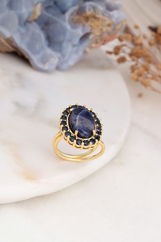 Ring - Doublé Geelgoud en Lapis Lazuli