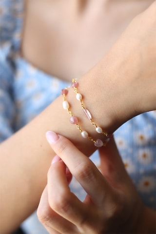 Pulseira - Quartzo rosa e branco