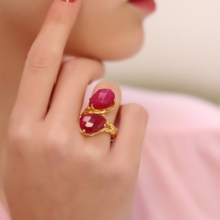 Ring - messing doublé goud en agaat