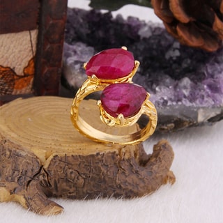 Ring - messing doublé goud en agaat