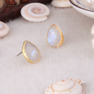 Oorbellen - Messing Doublé Goud & Maanstenen 