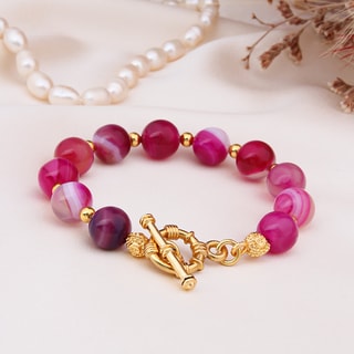 Pulseira - Latão banhado a ouro e ágata