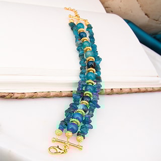 Pulseira -  Latão banhado a ouro, ágata e azurite