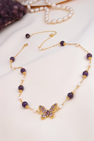 Ketting - Cultivéparels en Amethisten