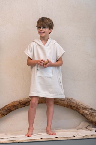 Poncho con cappuccio - Panna