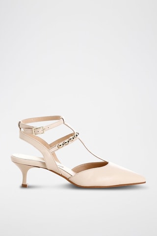 Salomés de piel de tacón - 
Beige y dorado