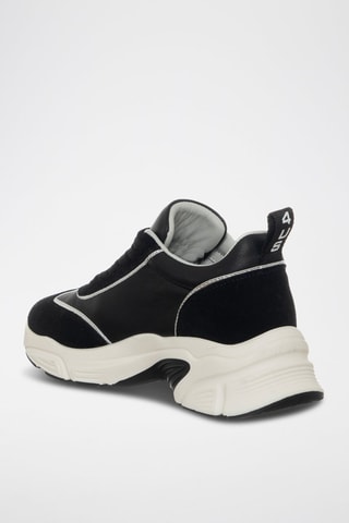 Zapatillas de piel de cuña - Negro