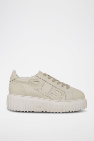 Zapatillas de piel con plataforma - Beige