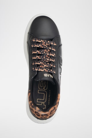 Zapatillas de piel con plataforma - Negro