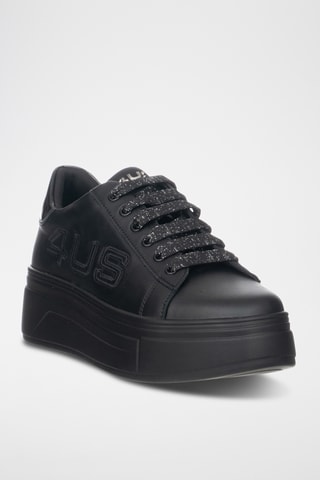Zapatillas de piel con plataforma - Negro
