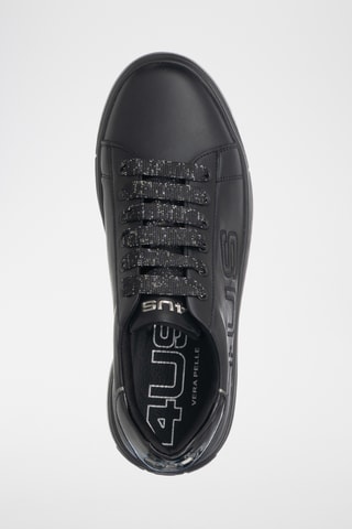 Zapatillas de piel con plataforma - Negro