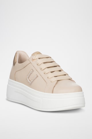 Zapatillas de piel con plataforma - Beige