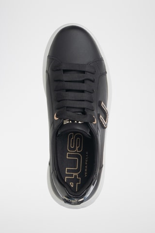 Zapatillas de piel con plataforma - Negro