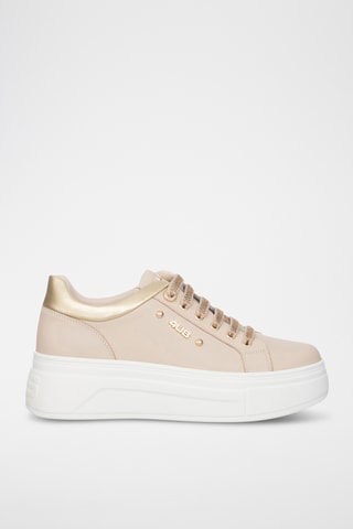Zapatillas de piel con plataforma - Beige