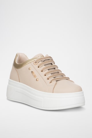 Zapatillas de piel con plataforma - Beige