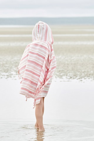 Poncho à capuche - Rose et blanc