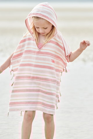 Poncho à capuche - Rose et blanc