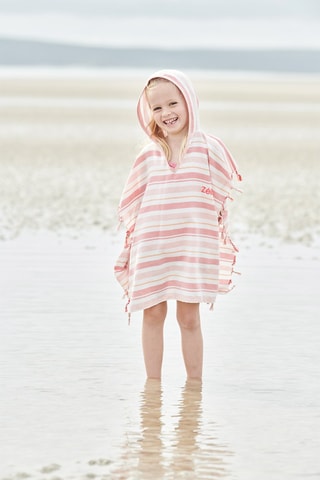 Poncho à capuche - Rose et blanc