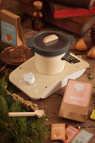 Robot de cuisine en bois 8 pièces - Noir et beige - 