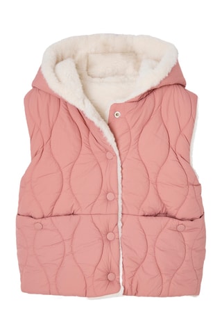 Colete acolchoado reversível com capuz - Rosa