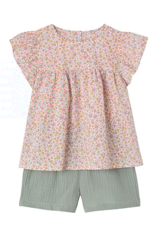 Blouse et short - Vert d’eau et rose