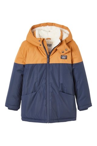 Parca com capuz - Castanho-claro e azul-marinho