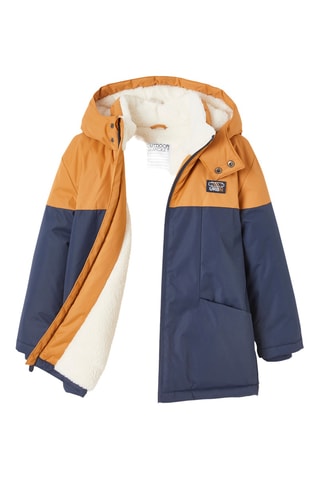 Parca com capuz - Castanho-claro e azul-marinho