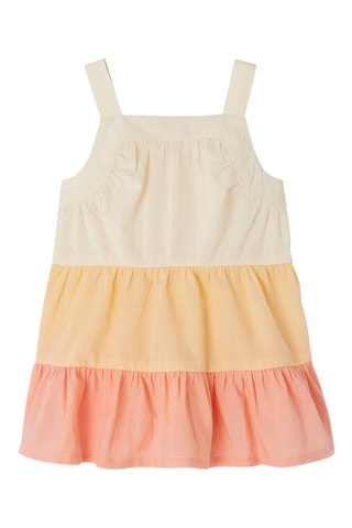 Vestido com folhos - Cru e coral