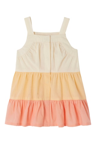 Vestido com folhos - Cru e coral