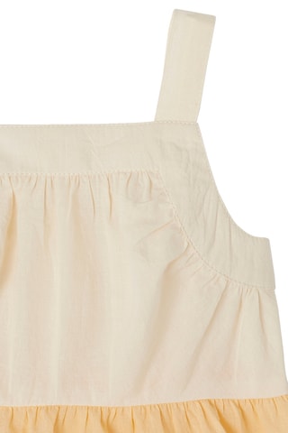 Vestido com folhos - Cru e coral