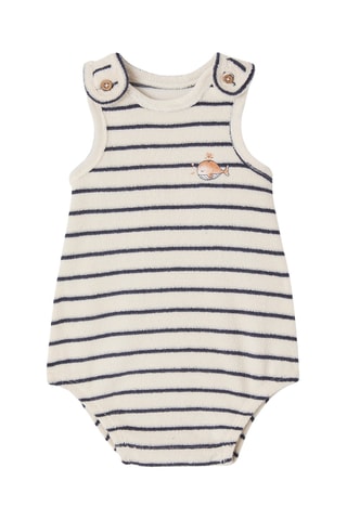 Barboteuse - Ecru et bleu marine