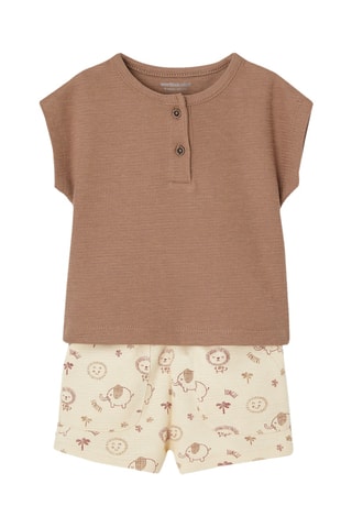 T-shirt e calções - Castanho e bege