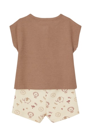 T-shirt e calções - Castanho e bege