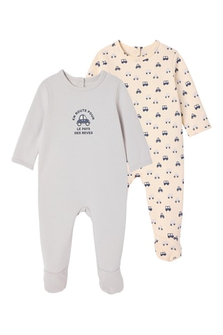 2 grenouillères en coton biologique - Bleu marine et gris clair