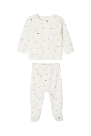 2 pyjamas en coton biologique - Gris clair chiné et blanc