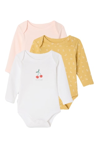 3 bodys en coton biologique - Rose poudré et blanc