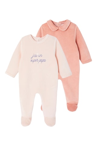 2 babygros em algodão biológico - Rosa-maquilhagem e coral