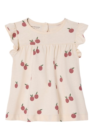 Vestido em algodão biológico - Bege-claro e bordô